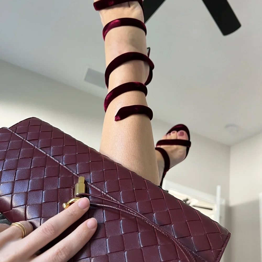 Rene Caovilla Burgundy Velvet Women's Shoes - Picture 6 of 6